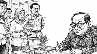 Sebuah karikatur: Ketika Telaahan Staf menggema, proyek APBD bergoyang?. Foto: Halo Morowali