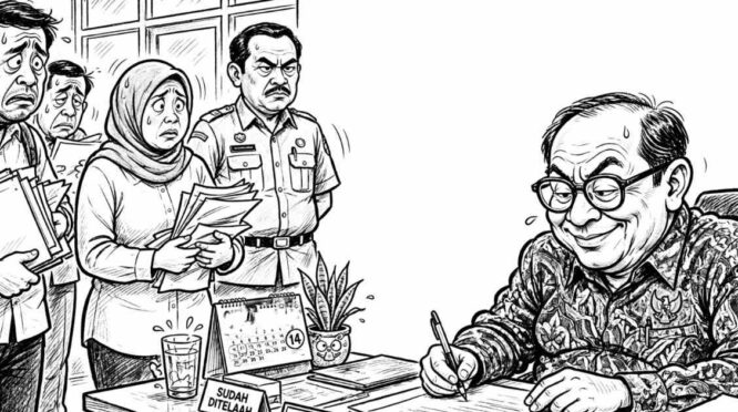 Sebuah karikatur: Ketika Telaahan Staf menggema, proyek APBD bergoyang?. Foto: Halo Morowali