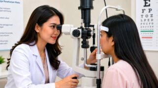 Seorang Dokter mata memeriksa mata pasien. Foto: Halo Morowali.