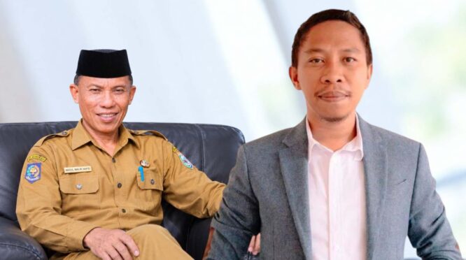 Ketua Tim Kerja IBR, Asfar dengan latar Abdul Malik Hafid duduk di sofa. | Foto: Halo Morowali