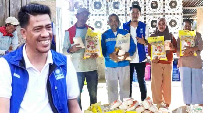 Wakil Sekretaris DPD PAN Morowali, Elisman Limu berbagi sembako di Desa Buleleng, Kecamatan Bungku Pesisir, Jumat 18 September 2026. | Foto: PAN Morowali/Halo Morowali.