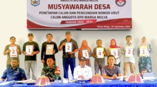 Penetapan Calon Anggota BPD Desa Marga Mulya, Jumat 4 September 2026, dihadiri langsung Camat Bungku Barat, Muhdar Da'ami. | Foto: Zain Said.